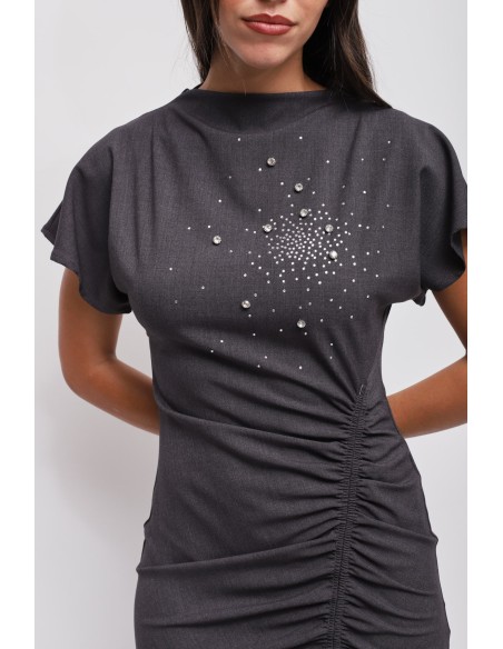 Vestido Curto Drapeado com Strass Maryley