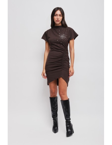 Vestido Curto Drapeado com Strass Maryley