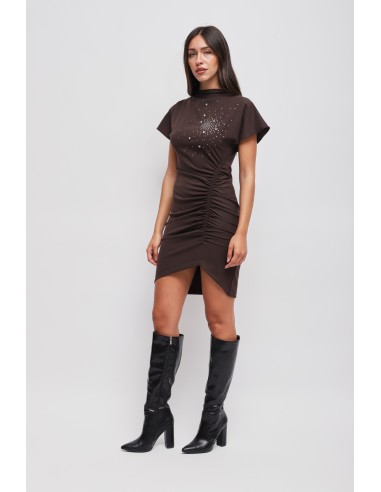 Vestido Curto Drapeado com Strass Maryley