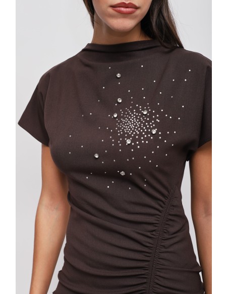 Vestido Curto Drapeado com Strass Maryley