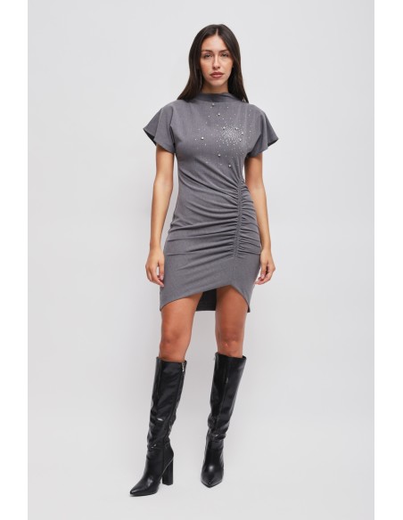 Vestido Curto Drapeado Com Strass Maryley