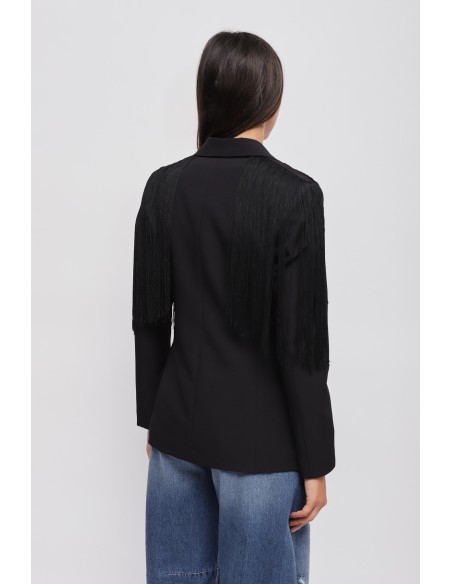 Blazer de um só peito com franjas Maryley
