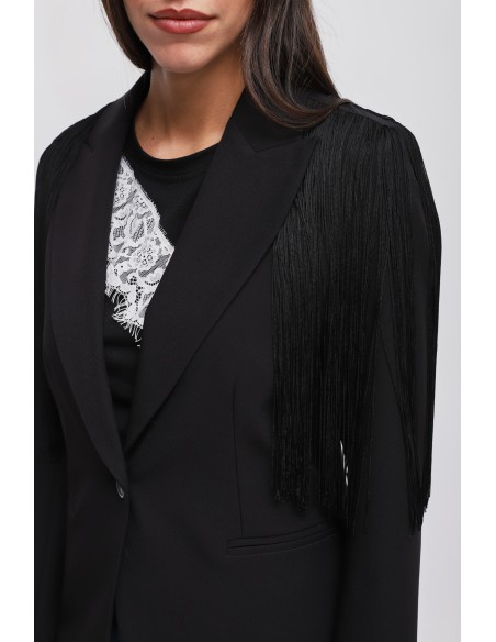 Blazer de abotoamento simples com franjas Maryley