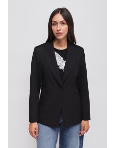 Blazer de abotoamento simples com franjas Maryley