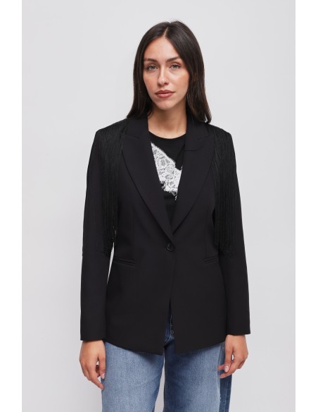 Blazer de abotoamento simples com franjas Maryley