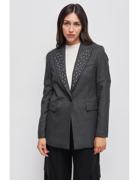 Blazer de um só peito com tachas Maryley