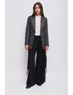 Blazer De Um Só Peito Com Tachas Maryley