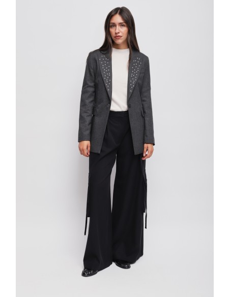 Blazer De Um Só Peito Com Tachas Maryley