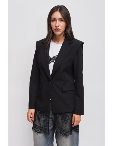 Blazer de um só peito com detalhe em renda Maryley