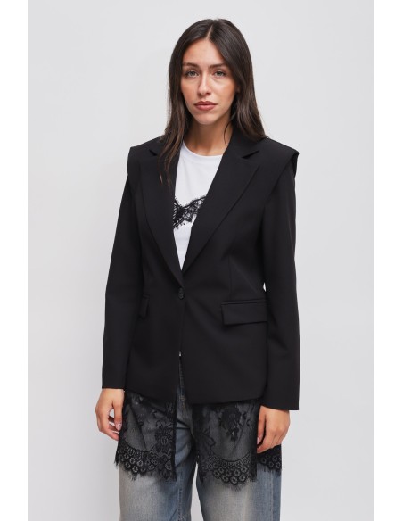 Blazer de um só peito com detalhe em renda Maryley
