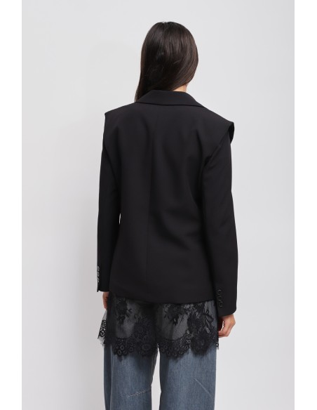 Blazer de Um Só Peito com Detalhe em Renda Maryley