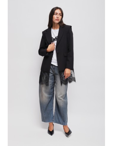 Blazer de um só peito com detalhe em renda Maryley