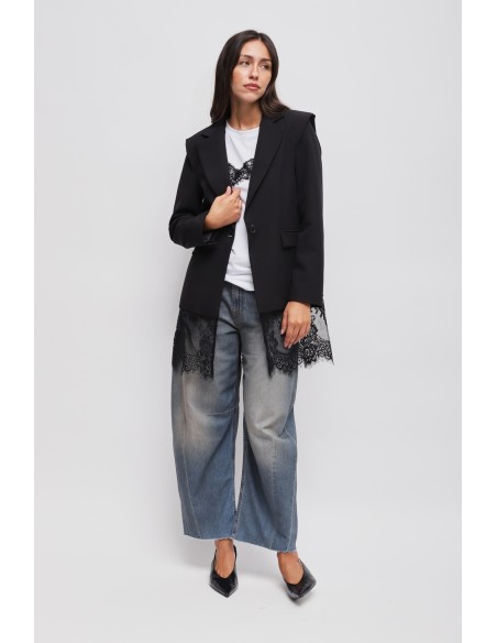 Blazer de um só peito com detalhe em renda Maryley