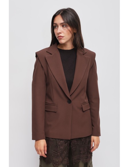 Blazer de um só peito com detalhe em renda Maryley