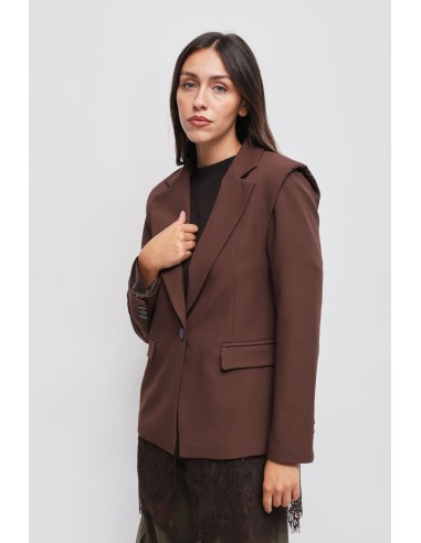 Blazer de abotoamento simples com detalhe em renda Maryley