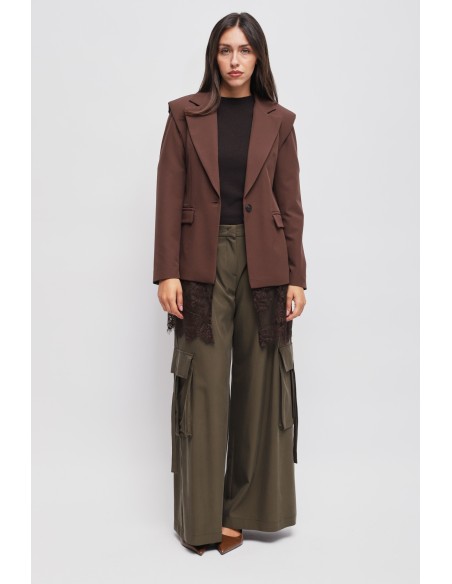 Blazer de abotoamento simples com detalhe em renda Maryley