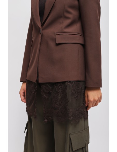 Blazer de um só peito com detalhe em renda Maryley