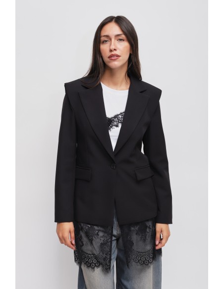 Blazer de um só peito com detalhe em renda Maryley