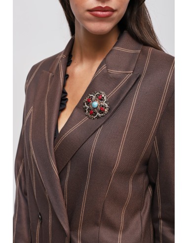 Blazer de duplo abotoamento riscado com broche Maryley