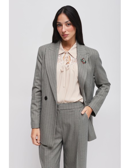 Blazer pied-de-poule com broche Maryley
