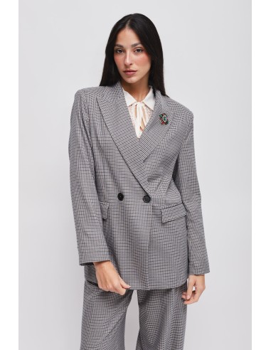 Blazer Pied-de-Poule com Broche Maryley