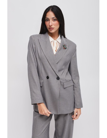 Blazer Pied-de-Poule com Broche Maryley