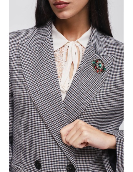 Blazer Pied-de-poule com Broche Maryley