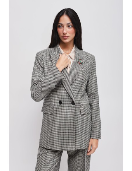Blazer pied-de-poule com broche Maryley
