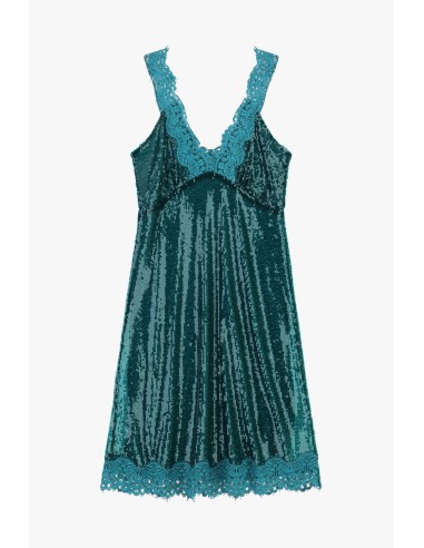 Vestido Curto com Lantejoulas e Bordas em Renda Dixie