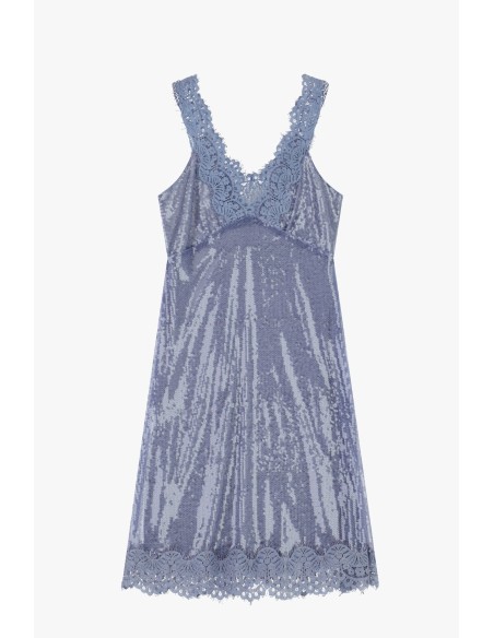 Vestido Curto Com Lantejoulas E Bordas Em Renda Dixie