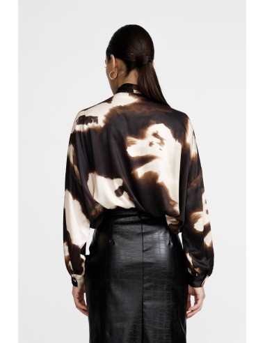 Blusa Estampa Abstrata Com Laço E Mangas Longas Dixie