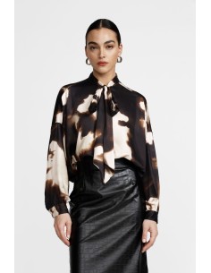 Blusa com estampa abstrata, com laço e mangas compridas Dixie