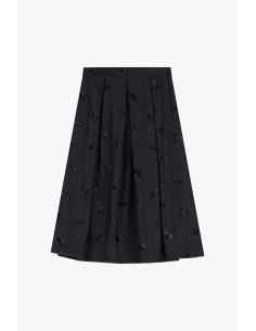 Saia Plissada com Detalhes Florais Bordados Dixie