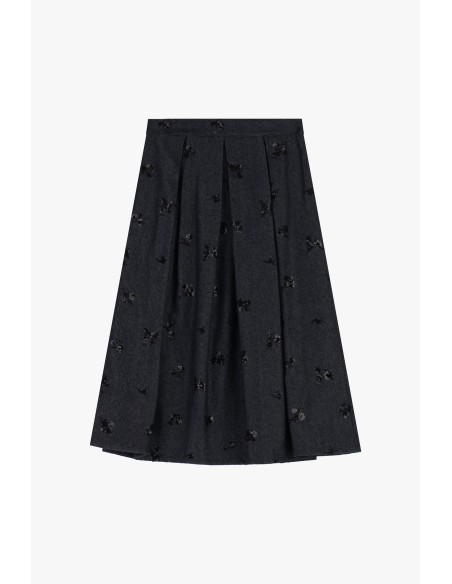Saia Plissada com Detalhes Florais Bordados Dixie