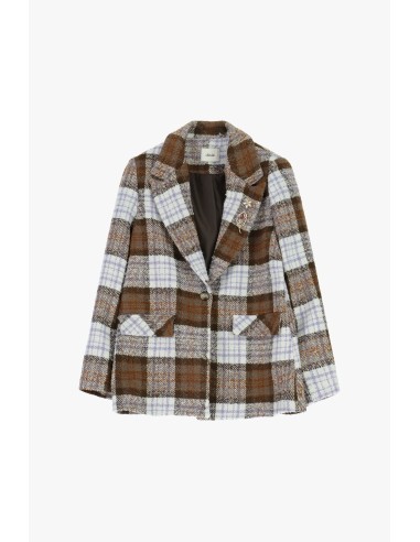 Blazer Xadrez com Bolsos Frontais e Broche Dixie