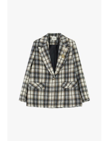 Blazer Xadrez Com Bolsos de Aba E Botões Joia Dixie