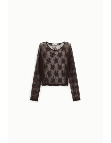 T-shirt de mangas compridas em tule bordado Dixie