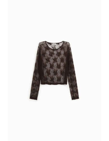 T-shirt de mangas compridas em tule bordado Dixie