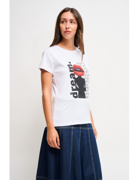 T-shirt em algodão com estampa e strass Maryley