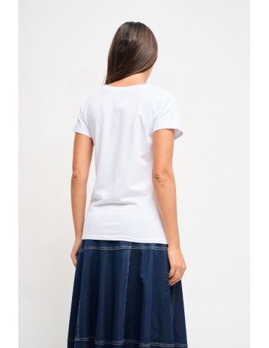 T-shirt em algodão com estampado e strass Maryley
