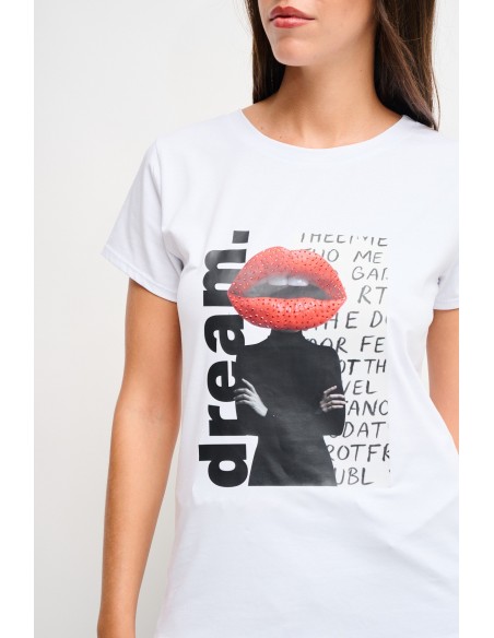 T-shirt de algodão com estampa e strass Maryley