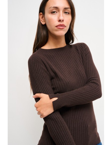 Camisola de malha canelada de manga comprida Maryley