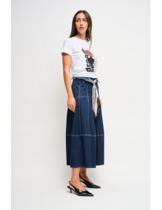 Saia em denim com faixa Maryley 2