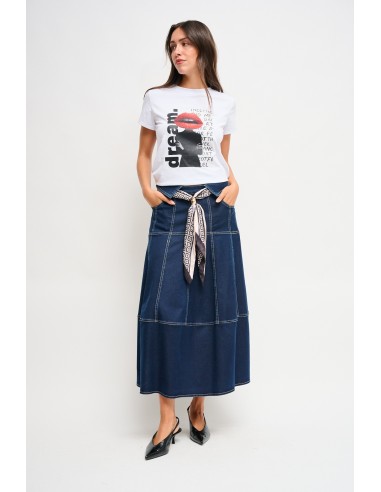 Saia em denim com faixa Maryley