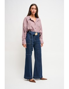 Calças palazzo em denim com cinto Maryley 2