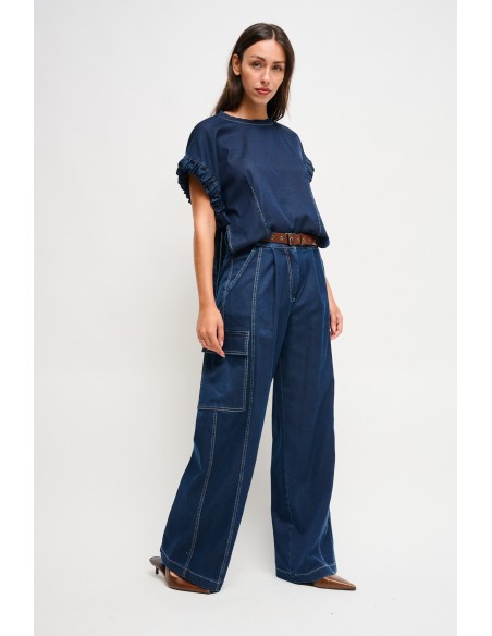 Calças Em Denim Com Cinto Maryley