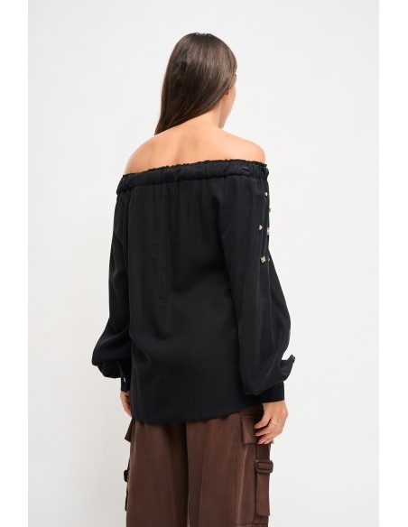 Top em viscose com decote barco e strass Maryley