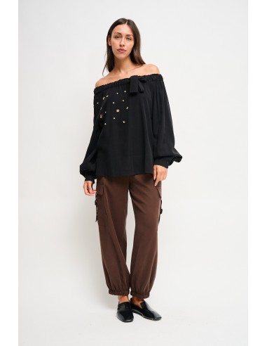 Top em viscose com decote barco e strass Maryley