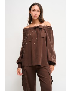 Top Em Viscose Com Decote Canoa E Strass Maryley 2