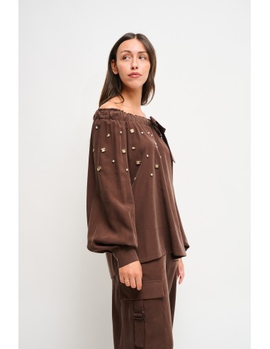 Top Em Viscose Com Decote Canoa E Strass Maryley